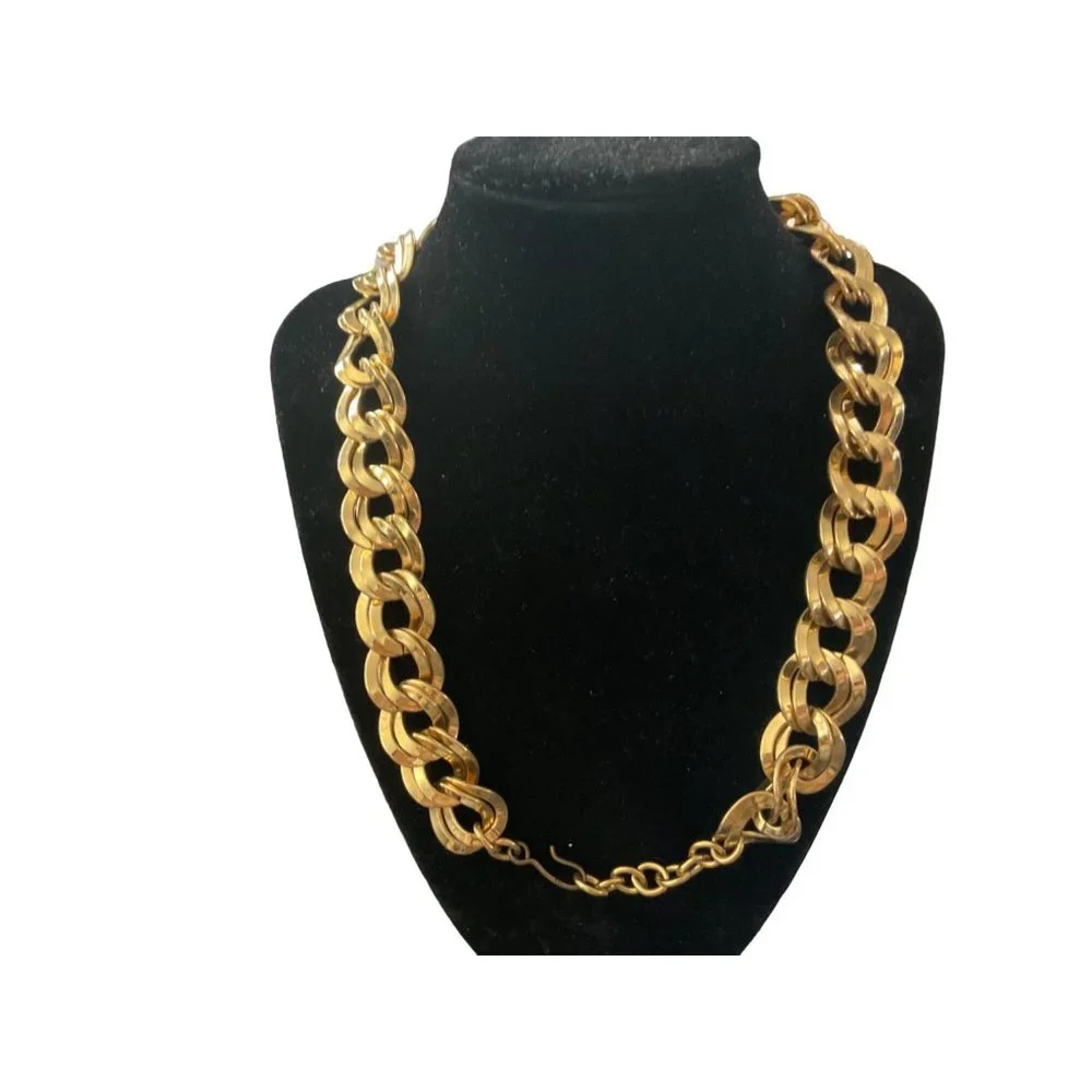 Vintage‎ Monet  chunky gold tone double curb link chain checkers